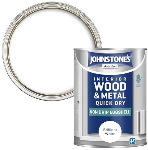 Johnstone's - Quick Dry & Nondrip Eggshell Paint for Wood & Metal - Brilliant White | Interior | Low Odour, Water-Based Formula, Dry in 1-2 Hours | 12m2 Coverage per Litre | 1.25 L