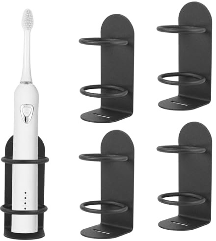 4 stycken tandborsthållare, utan borrning, elektrisk tandborsthållare, vägg, järn, självhäftande tandborsthållare för badrum, kök, vardagsrum, kontor (svart)
