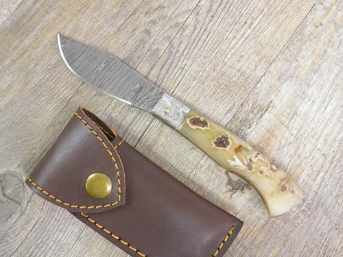 Generico Coltello artigianale Arburesa manico In corno di muflone grezzo lama in damasco (18cm) su richiesta incisione come immagine