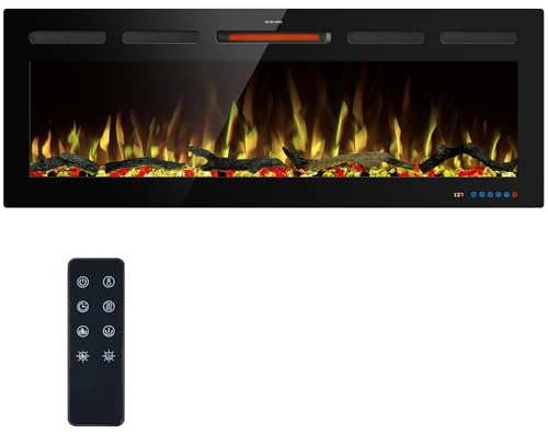 Kentsky 121cm WiFi Elektrische Kamineinsätze, Einbau- und Wandkamin Heizung W/einstellbare Flammenfarbe,Helligkeit, Thermostat, 9H Timer, App und Fernbedienung, 750/1500W