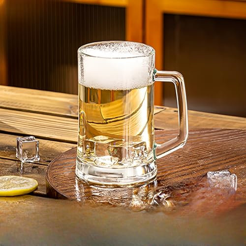 Boccale da birra in cristallo per congelatore, boccale da birra grande e pesante con manico, 481,9 g, bicchieri in vetro trasparente gelido per birra alla radice, acqua, bevande, 396,9 g, stile D