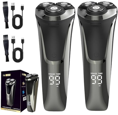Snapbuy Electric Razor for Men, Snapbuy Razor 4d Rotary Shaver, IPX7 Waterproof Cordless Shaver, 2025 New Rechargeable Electric Razor with LCD Display & Quiet Motor, Wet & Dry Shaving (2PCS)
