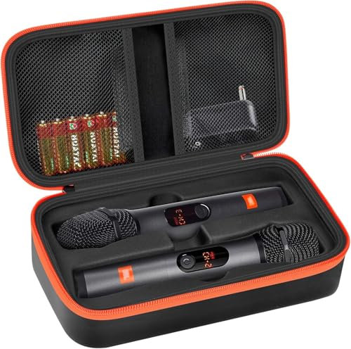 Veftsvy Custodia per microfono Bluetooth compatibile con JBL PartyBox Wireless Mic, EVA Borsa da viaggio portatile Dual Mic per ricevitore, adattatore, batteria (solo scatola), Nero