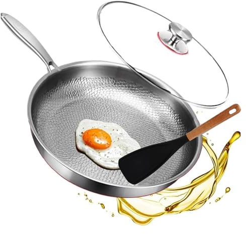 Titancore - Sartén martillada de titanio Pro con tapa, 25.4 cm/27.9 cm/30.5 cm, ultraduradera, antiadherente, resistente a los arañazos, sartén de titanio multifuncional, sin revestimiento