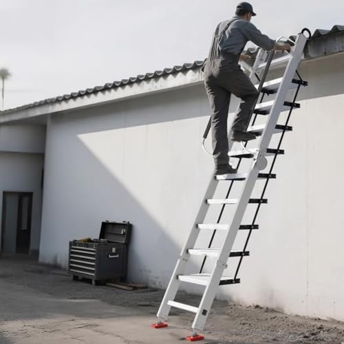 Sicherheits-Klappleiter aus Aluminiumlegierung, mit Gummi, 8 Stufen, Wandmontage, Notfalltreppe, Dachboden, Leiter (257 cm)