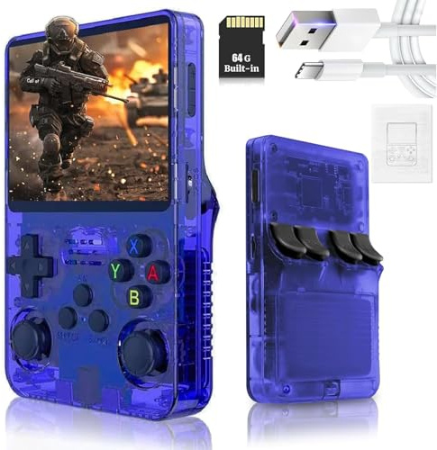 R36S Retro Handheld Game Console Built-in 20,000 Classic Video Games -Linux System IPS 3.5 Screen - Rechargeable Battery - Portable Gaming Console-Blue||64G