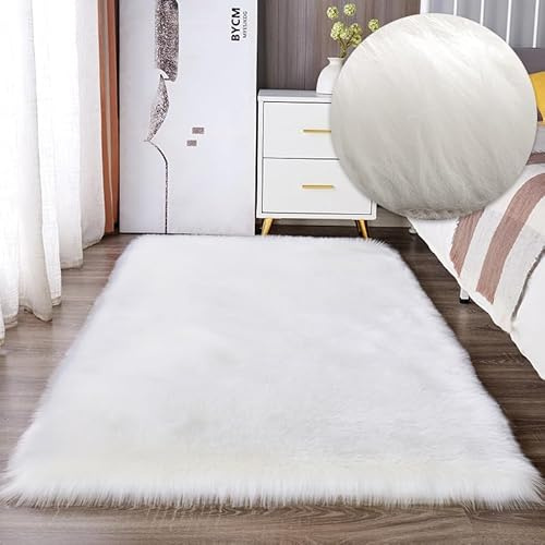 Alfombra suave de piel de oveja artificial, pelo largo, alfombra de lana acogedora, perfecta decoración del hogar, regalo para dormitorio y sala de estar, 140 x 180 cm
