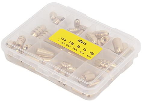 Generic Kit de Hundimiento de Pesca, Carolina Rig Antioxidante 46 Piezas de Plomos de Pesca de Latón Pulido Liso con Caja para de Agua Salada para de Agua Dulce