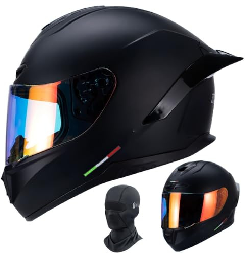 Fullface Helm Integralhelm Vollvisierhelm Mit Maske ECE Zertifiziert Abnehmbare Innenkleidung HD-Objektive (Aurora-Objektive) Verlängerung des Schwanzflügels Unisex M-2XL 57-64CM