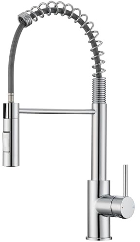 DERW Kitchen Sink Mixer Tap with Pull-Out Sprayer, Kitchen Sink Faucet | 2 Modes Spray, 360° Swivel Spout, Spring Design for Flexible Reach, Anti-Limescale Nozzle, Fit for UK Standard, Chrome