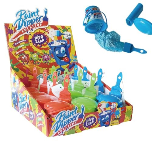 Paint Dipper Lollipop | 12 Unidades | Caramelos Líquidos Ácidos con Sabor y Color Divertido | Sin Gluten | Perfectos para Niños y Fiestas | Golosinas en Formatos Únicos y Originales