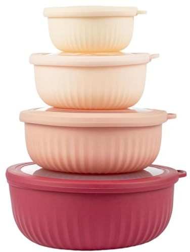 SUNNYNEST Mixing Bowls with Airtight Lids, 4-Piece Nesting Salad Bowls Set for Space-Saving Storage, Prep & Serving Bowls for Kitchen Baking, Cooking & Food Storage (Pink)