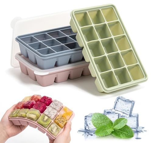 Eiswürfelform Silikon 3er-Pack, 15 Fach Eiswürfelschale mit Deckel, BPA Frei, für Cocktails Whisky Wein Obst Fruchtpürees Eiscreme Eistee