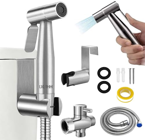 LXLRHH Handheld Bidet Spray Set, Stainless Steel Toilet Bidet Sprayer with 3 Way Valve (1/2) and 1.5m Hose, Douche Shower Spray for Toilet Cleaning, Pet Bath, Personal Hygiene