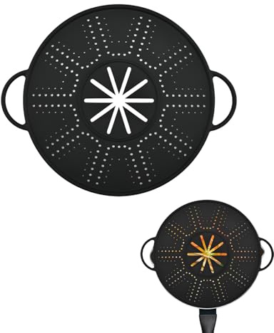 YIPFEN Silicone Splash Guard for Pan 27 cm, Boil Over Protection & Pouring Aid, Set of 1, Black, Multifunctional Anti-Splash Lid for Pot and Kitchen