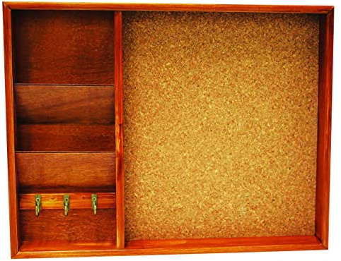 Home Basics Pinnwand aus Holz zur Wandmontage, mit Post-Organizer und 3 Schlüsselhaken, Kiefer