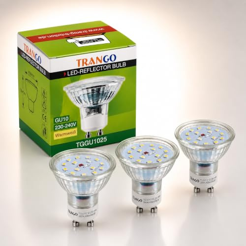 Trango 3er Pack GU1015*3 LED Leuchtmittel GU10 5W, 3000K Warmweiß – Ersatz für GU10 & MR16 herkömmlichen Lampen – geeignet für Einbauleuchten, Deckenstrahler, Einbaustrahler, Deckenleuchten & Spots