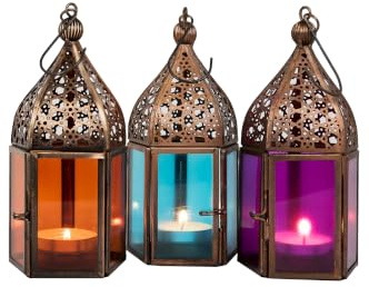 3er Set Orientalische Laternen Meena aus Glas bunt 16 cm Kerzen Deko