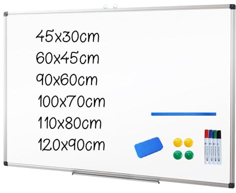 Xiwode Magnetisches Whiteboard, zur Wandmontage, 90 x 60 cm, leichtes Whiteboard, silberfarbener Aluminiumrahmen mit lackierter Stahloberfläche