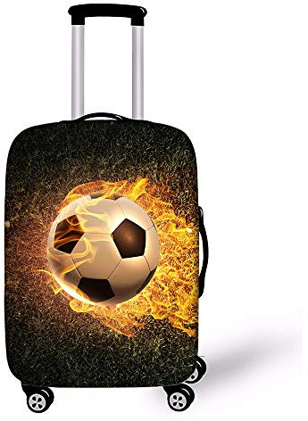 Elastische Kofferhülle Kofferschutzhülle, Treer Reisekoffer Kofferbezug Gepäck Cover Protektor Waschbar Anti-Kratzer Staubdicht Reisekoffer Hülle Cover (Flammenfußball,XL(29-32in))