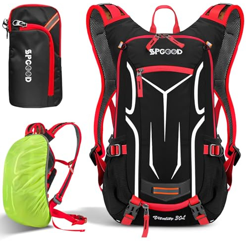 SPGOOD Fahrradrucksack 20/25/30L Wasserdicht & Leich(30L Rot Schwar)