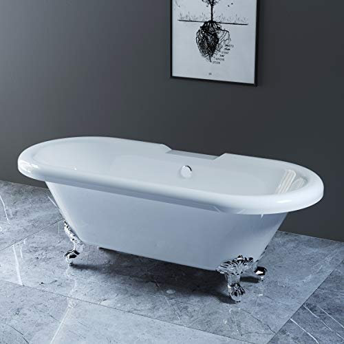 NRG Traditional Luxury Freestanding Bathtub Bathroom Roll Top Bath with Chrome Claw Feet 1700 x 750mm