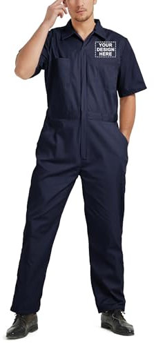 TopTie Herren Arbeitsoverall Kurzarm Arbeitslatzhose mit elastischer Taille