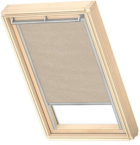 VELUX Original Dachfenster Sichtschutzrollo für PK08, Sandbeige Gepunktet, mit Grauer Führungsschiene