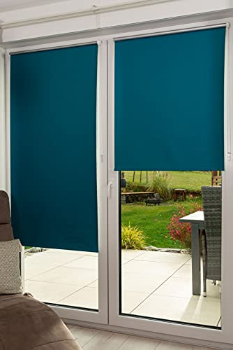 K-Home Store Enrouleur occultant Thermique sans perçage Bleu pétrole 55 x 150 cm