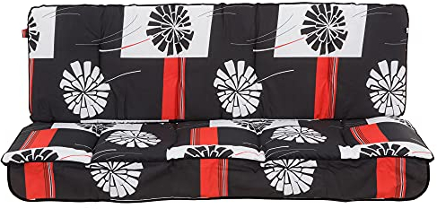 PATIO Auflagen für Hollywoodschaukel 3 Sitzer Latina 150 cm Bankauflage schwarz weiß rot Sitzpolster mit Rückenlehne Volant vorne