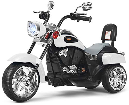 COSTWAY 6 V elektrisk motorcykel barn med justerbar strålkastare, trehjuling elmotorcykel med ljud | tuta | backspegel | pedaler, hastighet 2,5–3 km/h (vit)