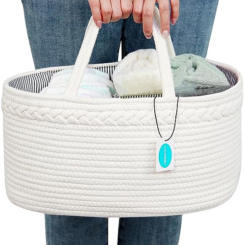 Casaphoria Little Grand organisateur de couches pour bébé – Panier de rangement pour chambre d'enfant, garçons et filles, organisateur de voiture, panier en corde de coton, sac portable, blanc crème,