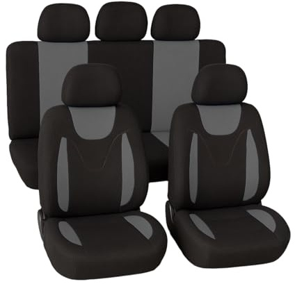Susy Shop Universal Polyester Sitzbezüge passend für alle Autos mit Standardsitzen - mit 2 Reißverschlüssen an der Rücksitzlehne - Modell N (Grau)