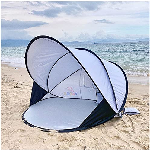 HEBEHO Tragbares Pop-Up-Strandmuschel für 2-3 Personen, Outdoor-Strandzelt, wasserdicht, UPF 40+, Sonnenschutz, Winddicht, Wurfzelt mit 1 Fenster und Tasche, Silber, 130 x 130 x 105 cm