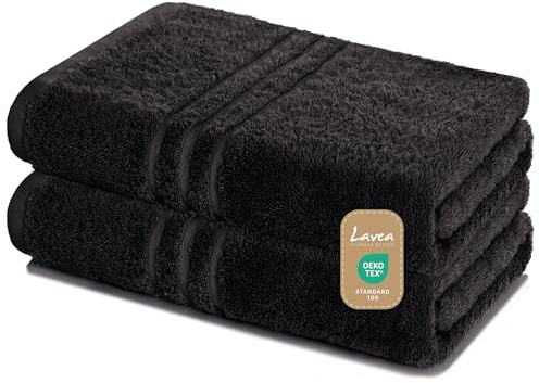 Lavea® Saunatuch Saunahandtuch 80x200cm - 2er Set, Schwarz, 500gr/m², 100% Baumwolle