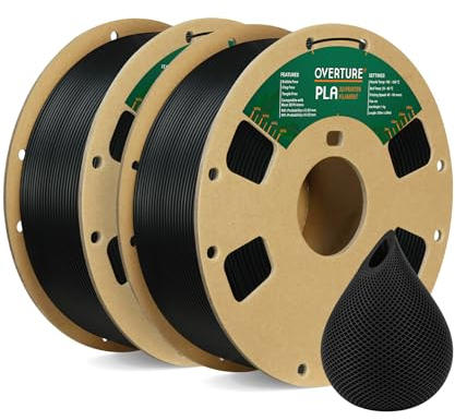OVERTURE PLA Filament 1.75mm Aufgerüstet, 2kg Spule(4.4lbs), Maßgenauigkeit +/- 0.02mm, für 3D Drucker (Schwarz 1kg*2)