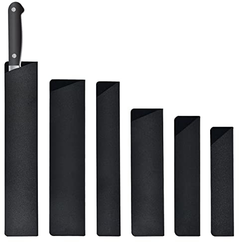 6 Pieces of ABS Flocking Knife Sets, Rectangular Blade Guards, Scabbard Sets, 6 Kind Sizes of Blade Protectors, Portable Kitchen Tools (Black)