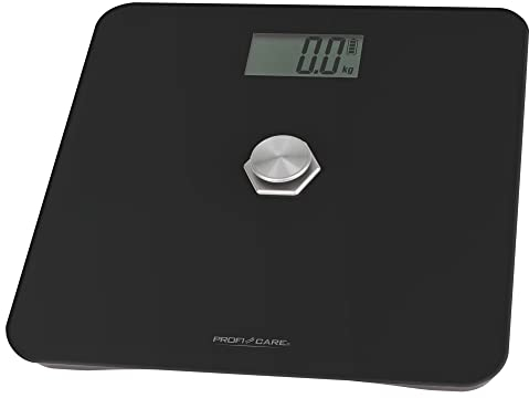 ProfiCare® Personenwaage ohne Batterie | Waage mit Messbereich von 5kg – 180 kg & großem LCD-Display | Personenwaage digital mit kinetischer Energie & Glasoberfläche | PC-PW 3112 schwarz