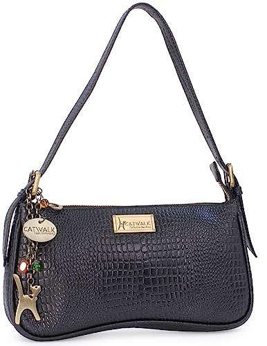 Catwalk Collection Handbags - Klein Damen Schultertasche - Henkeltasche - Leder mit Krokodilprägung - Abendtasche - Celine