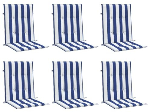 vidaXL Niedriglehner Auflage 6 STK., Sitzkissen für Gartenmöbel Hocker Ottomanen, Wasserabweisendes Sitzpolster, Sitzauflage Stuhlauflage, Blau Weiß Gestreift Stoff
