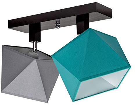 alfalux Deckenlampe DIA21GRTUDPR dreh- und schwenkbar Deckenstrahler Deckenleuchte Leuchte 2-flammig Holz Kinderzimmer Wohnzimmer Lampe LED-geeignet (Grau/Türkis)