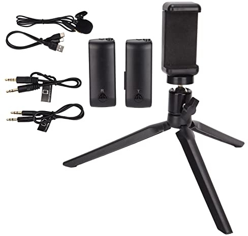 Airshi Sistema di Microfono Lavalier, Microfono a Condensatore Wireless per Vlogging Portatile Omnidirezionale a Distanza di 100 Piedi Cardioide per Fotocamere