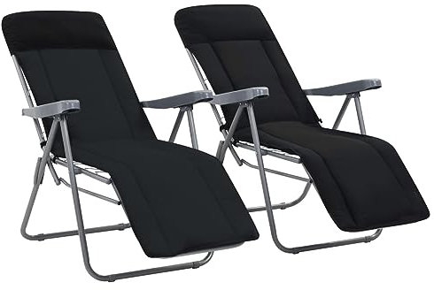Homgoday Klappbare Gartenstühle mit Kissen, 2 Stück, schwarz, Stühle für den Außenbereich, Esszimmerstühle für Garten, Gartenmöbel, Terrassenmöbel