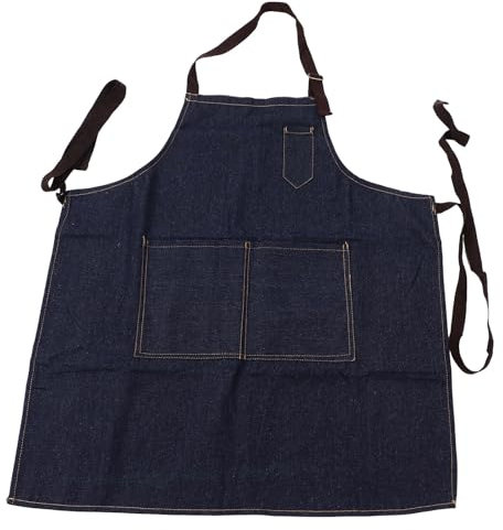 HERCHR Delantal De Cocina, Delantal De Mezclilla Delantal De Cocina Delantal De Chef Delantal De Mezclilla Unisex con 3 Bolsillos Delantal De Trabajo Ajustable Azul para El Trabajo Cocina Cocina