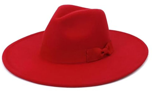 SOYNIA Fedora Trilby Filzhut Hut Großer Breiter Krempe-Damenhut Eleganter Retro-Fedora-Hut Aus Filz Für Hochzeit Kirchenhut 56–58 cm Rot