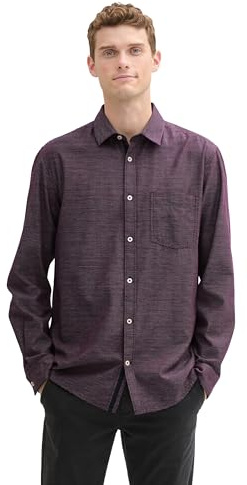 TOM TAILOR Camicia da Uomo Regular Fit con Tasca sul Petto, 36679 - Struttura Diagonale Viola, XXL