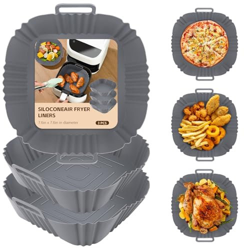 3 Pièces Accessoire Air Fryer,Moule Silicone Air Fryer Pot,Airfryer Pot Plat Carré Pliable Doublure Liner,Panier Moule pour Friteuse à Air Chaud Réutilisable pour Friteuse Air,Micro-ondes,Four