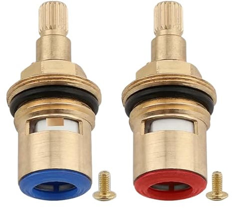 Sostituzione valvola cartuccia rubinetto, cartucce per rubinetto a disco in ceramica, inserti in ottone con viti a rondella, quarto di giro per lavello, bagno, doccia, cucina (rosso caldo) - apertura