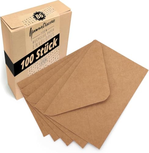 Japun - Briefumschläge (100 Stück) - DIN B6 175 x 125 mm, Kraftpapier braun | Kuvert aus 150 g/m² Papier, Umschlag mit Nassklebung ohne Fenster, für Einladungen zum Beschriften und Bedrucken