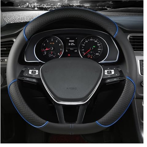 NOKRGQW Lenkradbezug Auto Lenkradabdeckung D Form Für VW Golf 7 2015 Blau Mikrofaserleder 38 cm